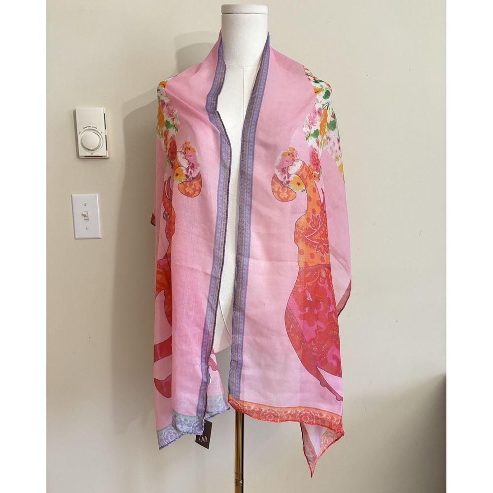 NWT J Jill Scarf Sheer Colorful Elephant Bohemian Pink